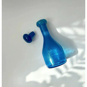 Empoli Murano Pulegoso Blue Bubble Art Glass Decanter w/ Lid